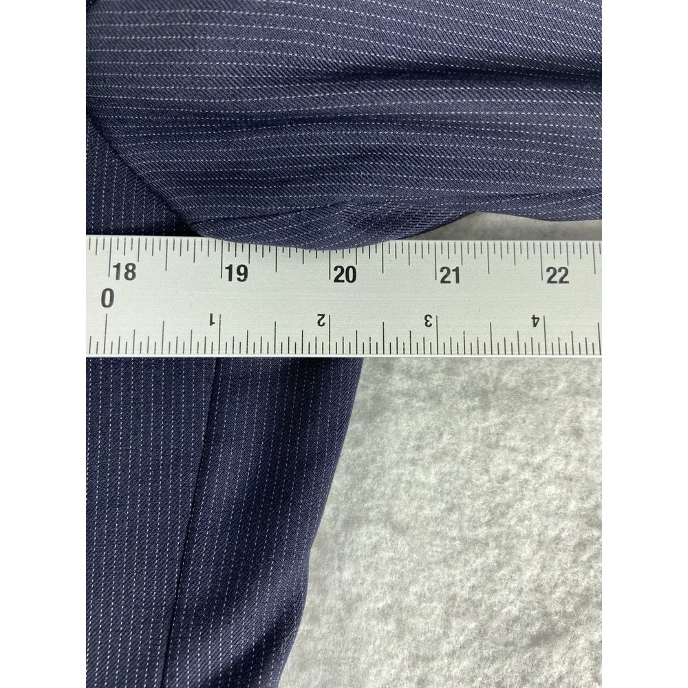 Red Saks Fifth Avenue 2PC Suit Mens 40R Blue Trim Fit Striped Via Manzoni Wool